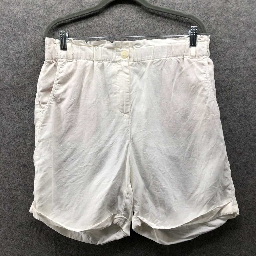 J Jill 100% Linen‎ White Shorts Womens M High Waisted Roll Cuff Pull On Paperbag